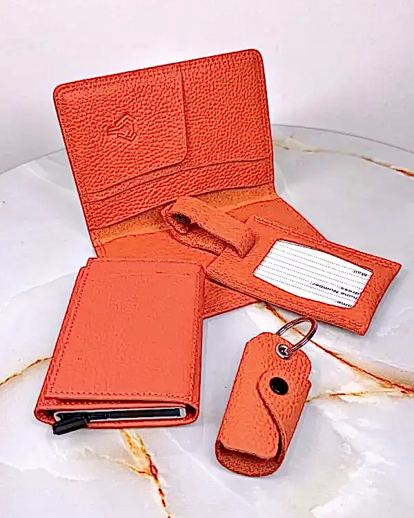 Turuncu Hediye Seti Hakiki Deri