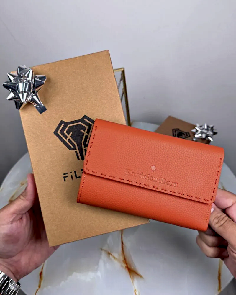 Süs Dikişli Kadın Cüzdan Hakiki Deri 2095 - Turuncu