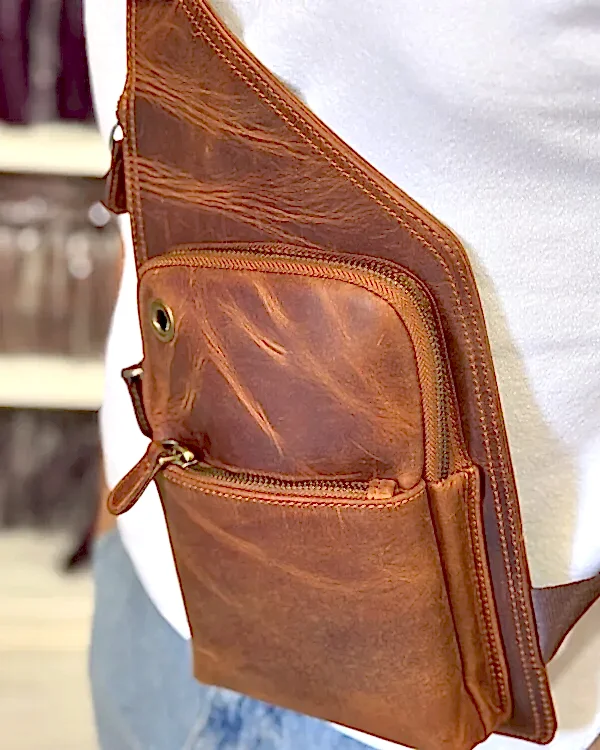 Çapraz Çanta Hakiki Deri - Fındık