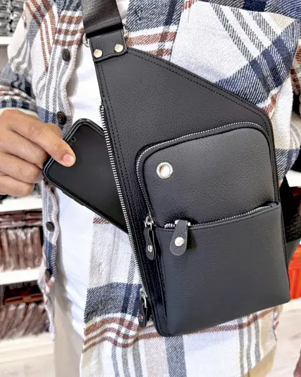 Çapraz Çanta Hakiki Deri - Siyah