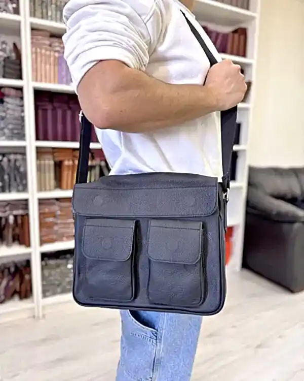 Postacı Çanta Askılı Hakiki Deri Siyah Renk 2059