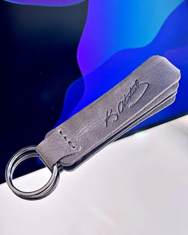 Gerçek Deri Anahtarlık Gri Renk