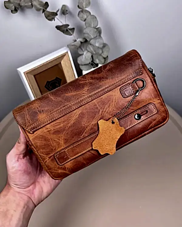 Hakiki Deri Erkek El Çantası – Fındık, Mıknatıslı | 2107