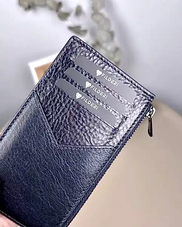 Hakiki Deri Fermuarlı Kartlık – Parlak Siyah | 2117