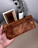 Telefon Bölmeli Cüzdan Hakiki Deri – El Tutamaçlı Fındık Renk | 2028