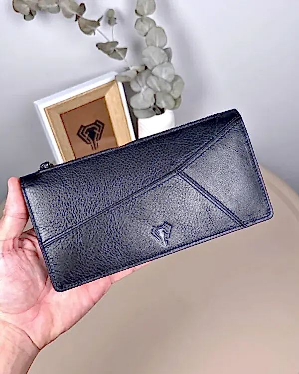 Telefon Bölmeli Portföy – Hakiki Deri Parçalı Tasarım Siyah | 2128