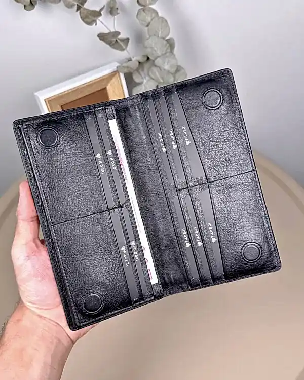 Telefon Bölmeli Portföy – Hakiki Deri Parçalı Tasarım Siyah | 2128