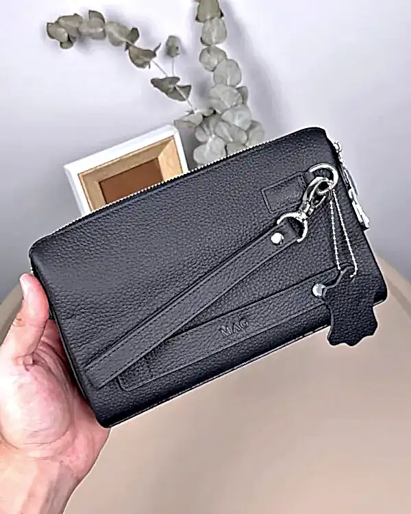 Şifreli Erkek El Çantası – Hakiki Deri Mat Siyah | 2105