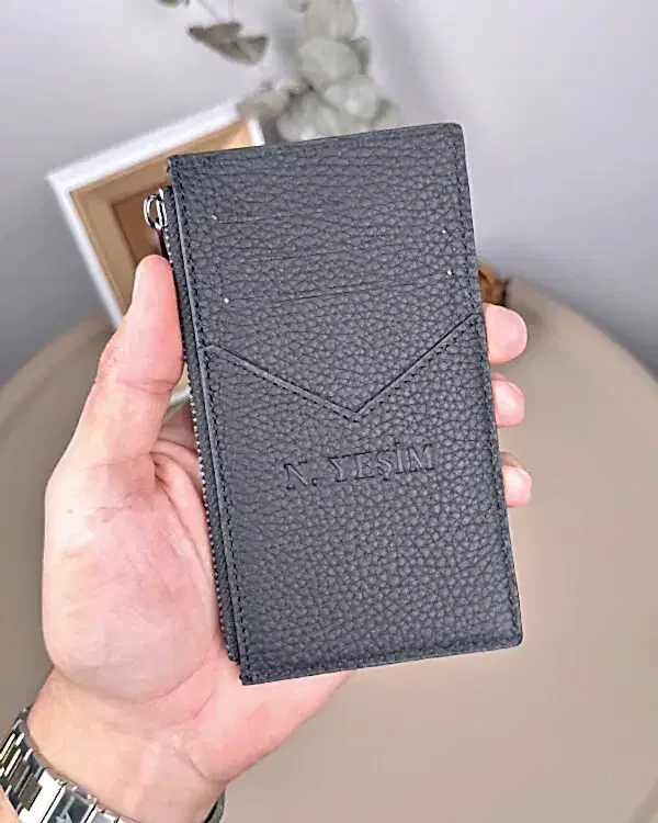 Hakiki Deri Fermuarlı Kartlık – Mat Siyah | 2117