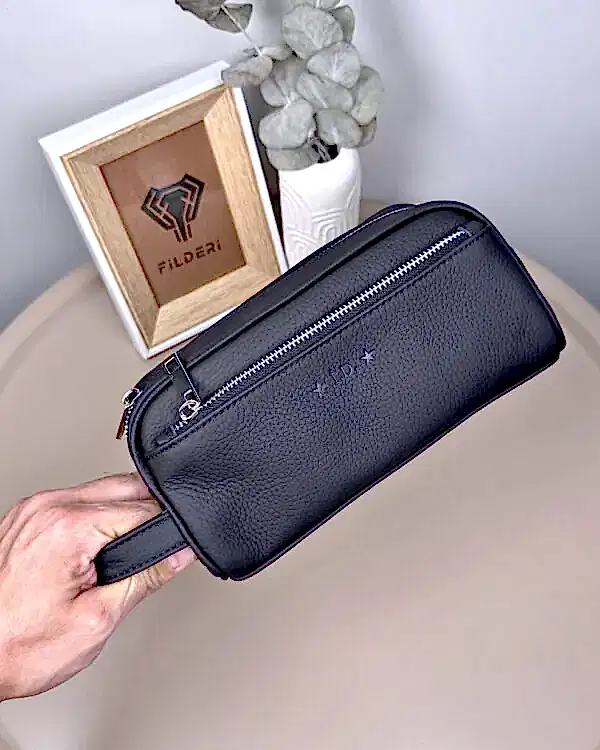 Hakiki Deri El Çantası – Fermuarlı Mat Siyah | 2109