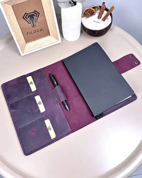 El Dikişi Organizer – Mor Hakiki Deri Ajandalık | 2074
