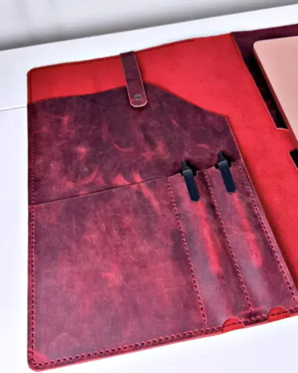Deri Organizer – Laptop Bölmeli El Dikişi Bordo Hakiki Deri | 2075