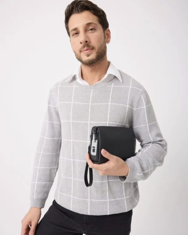 Parmak İzli Erkek El Çantası – Hakiki Deri Siyah | 2125