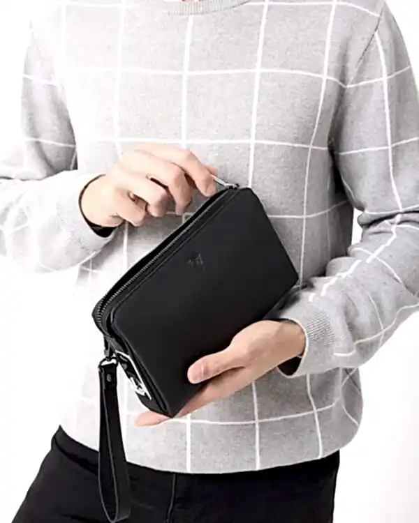 Parmak İzli Erkek El Çantası – Hakiki Deri Siyah | 2125