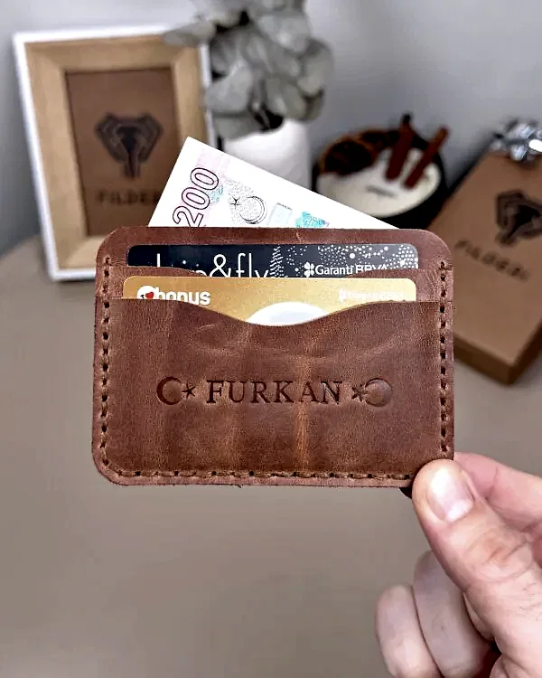 El Dikiş Kartlık - Hakiki Deri Fındık Renk | 2066