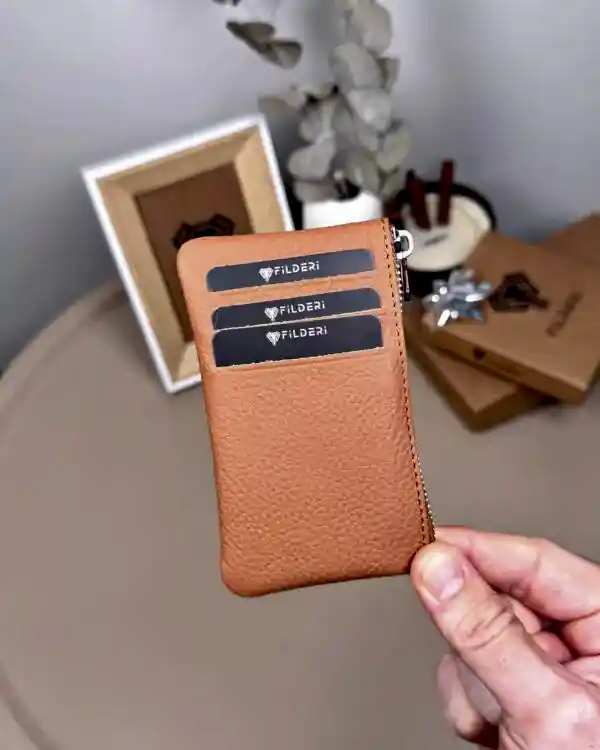 Hakiki Deri Kartlık – Slim , Fermuarlı,Taba | 2126