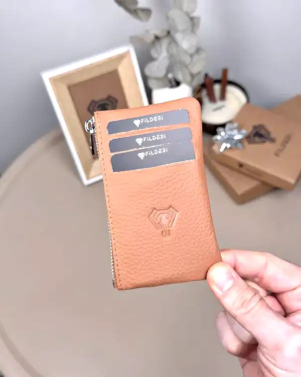 Hakiki Deri Kartlık – Slim , Fermuarlı,Taba | 2126