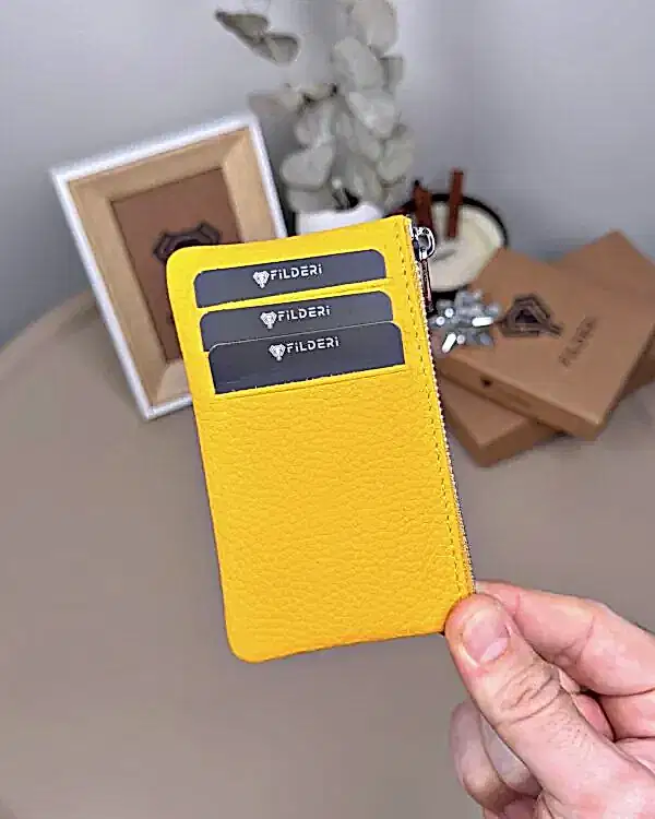 Hakiki Deri Kartlık – Slim , Fermuarlı,Sarı | 2126