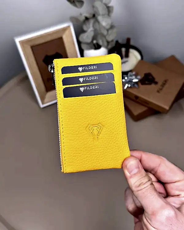 Hakiki Deri Kartlık – Slim , Fermuarlı,Sarı | 2126