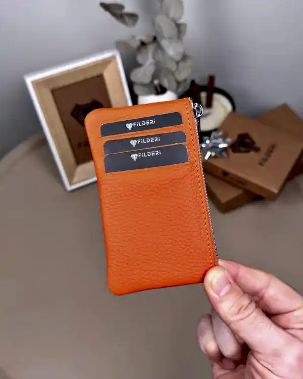 Hakiki Deri Kartlık – Slim , Fermuarlı,Turuncu | 2126