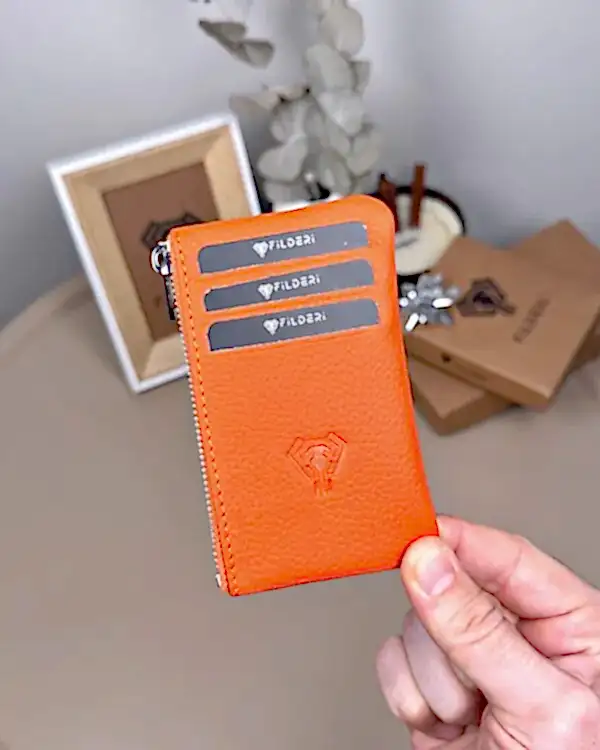 Hakiki Deri Kartlık – Slim , Fermuarlı,Turuncu | 2126