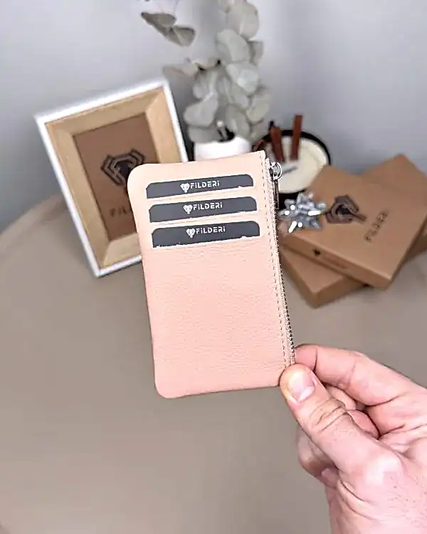 Hakiki Deri Kartlık – Slim , Fermuarlı,Pembe | 2126