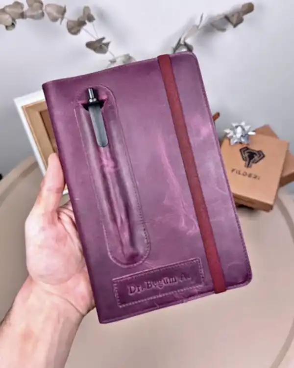 Hakiki Deri Ajanda - Kalem Yuvalı, İsme Özel,Mor | 2129