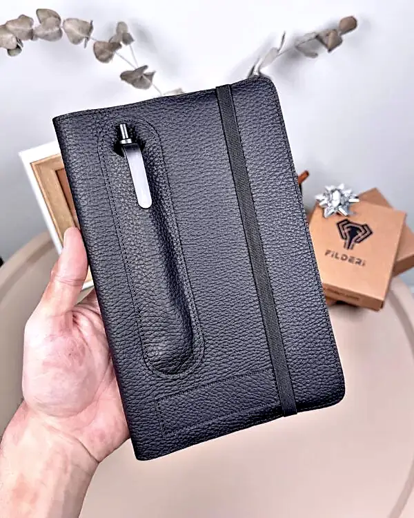 Hakiki Deri Ajanda - Kalem Yuvalı, İsme Özel, Siyah | 2129