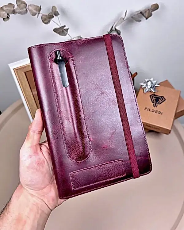 Hakiki Deri Ajanda - Kalem Yuvalı, İsme Özel, Bordo | 2129