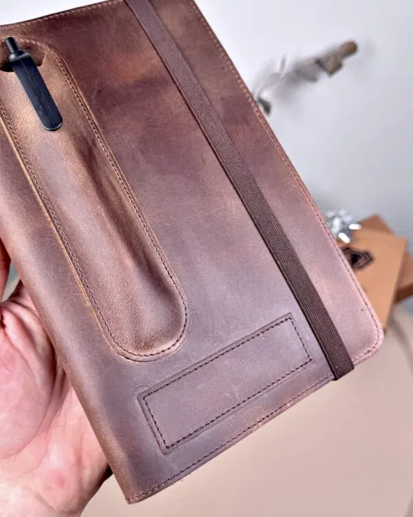 Hakiki Deri Ajanda - Kalem Yuvalı, İsme Özel, Kahve | 2129