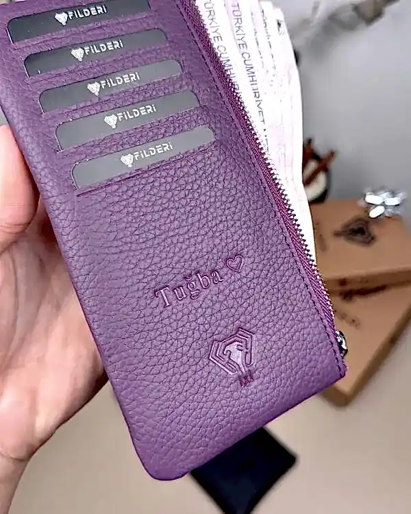 Hakiki Deri Uzun Kartlık – Fermuarlı, Mor | 2127