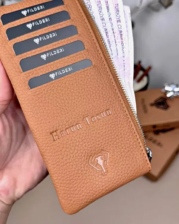 Hakiki Deri Uzun Kartlık – Fermuarlı, Taba | 2127