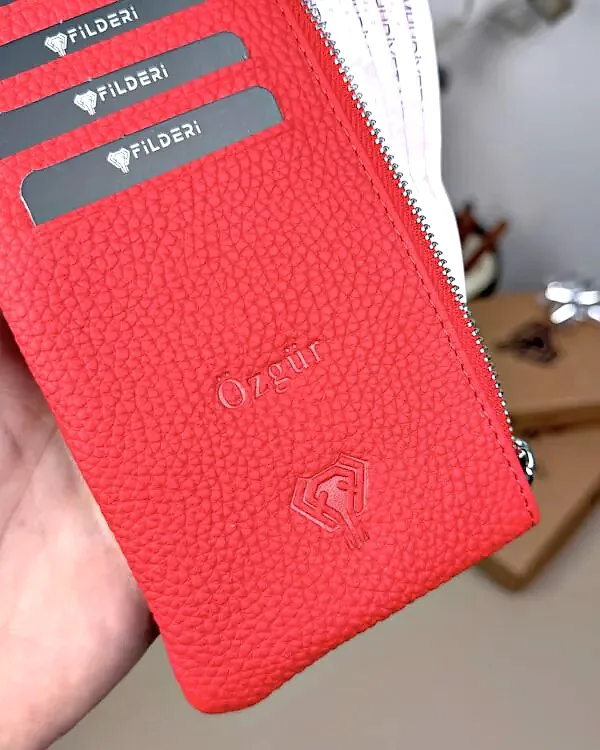 Hakiki Deri Uzun Kartlık – Fermuarlı, Kırmızı | 2127