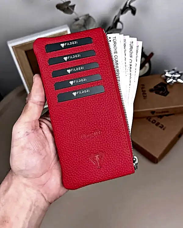 Hakiki Deri Uzun Kartlık – Fermuarlı, Kırmızı | 2127