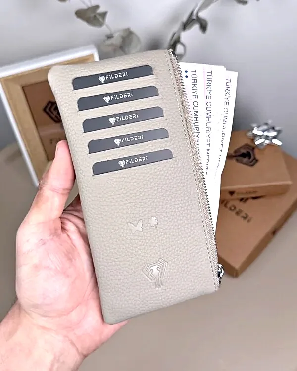 Hakiki Deri Uzun Kartlık – Fermuarlı, Vizon | 2127