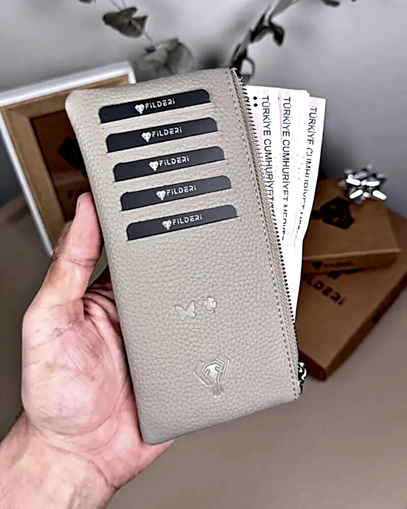 Hakiki Deri Uzun Kartlık – Fermuarlı, Vizon | 2127