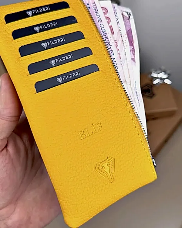 Hakiki Deri Uzun Kartlık – Fermuarlı, Sarı | 2127