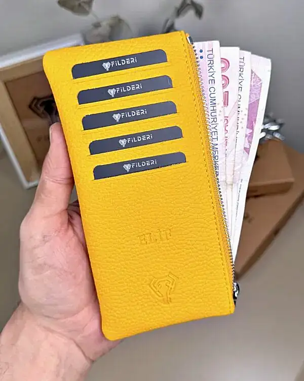 Hakiki Deri Uzun Kartlık – Fermuarlı, Sarı | 2127