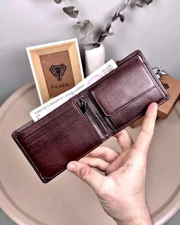 İsimli Erkek Cüzdan Hakiki Deri Parlak Kahve Renk 2016