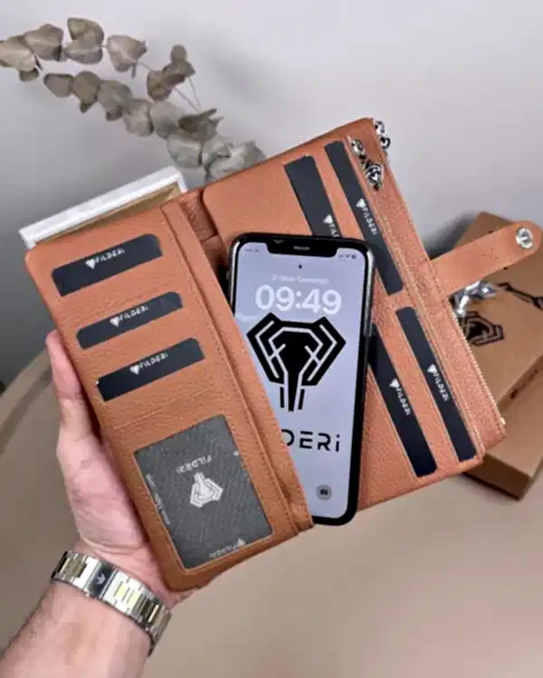 Kadın Cüzdan – Hakiki Deri, Fermuarlı & Mıknatıslı Taba | 2133