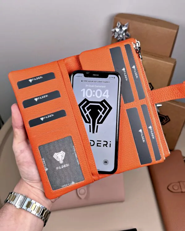 Kadın Cüzdan – Hakiki Deri, Fermuarlı & Mıknatıslı Turuncu | 2133