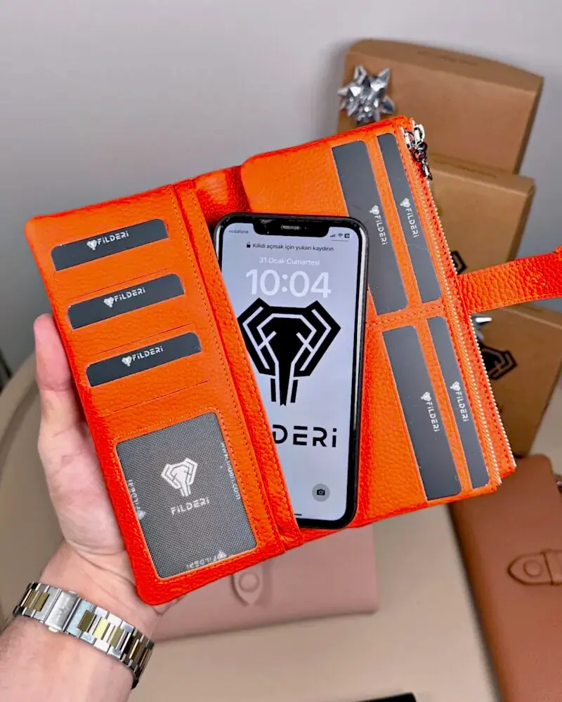 Kadın Cüzdan – Hakiki Deri, Fermuarlı & Mıknatıslı Turuncu | 2133