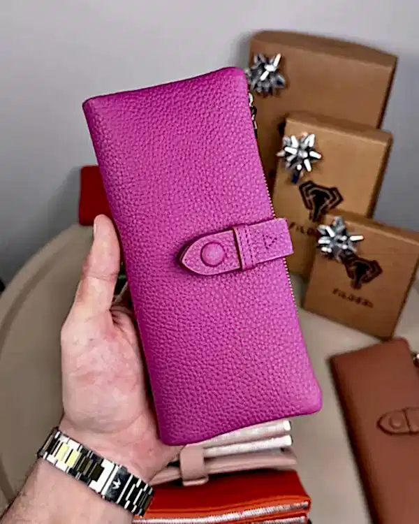 Kadın Cüzdan – Hakiki Deri, Fermuarlı & Mıknatıslı Fuşya | 2133