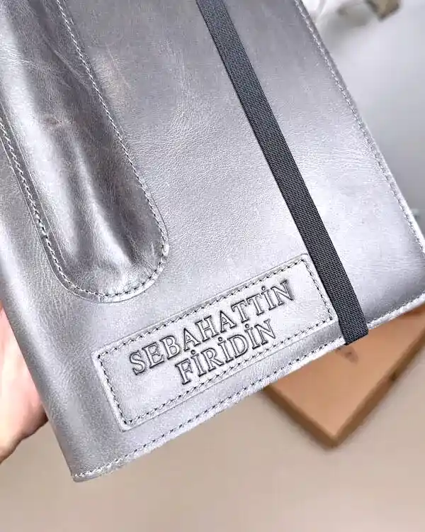 Hakiki Deri Ajanda - Kalem Yuvalı, İsme Özel, Gri | 2129