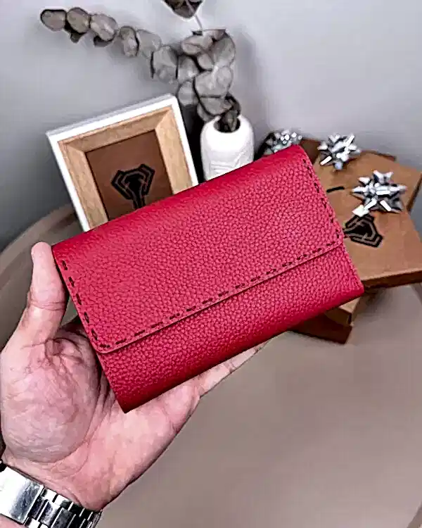 Kadın Cüzdan – Süs Dikişli Kırmızı Guti Hakiki Deri | 2095