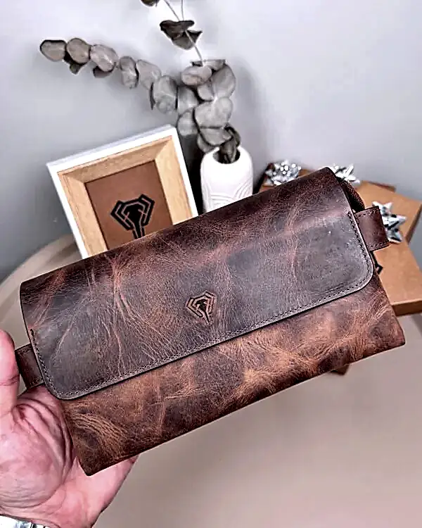 Erkek El Çantası – Hakiki Deri, Kahve Eskitme Deri | 2056