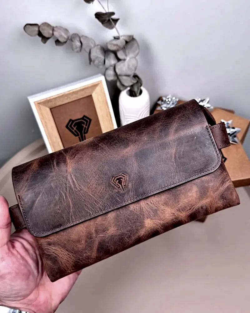 Erkek El Çantası – Hakiki Deri, Kahve Eskitme Deri | 2056