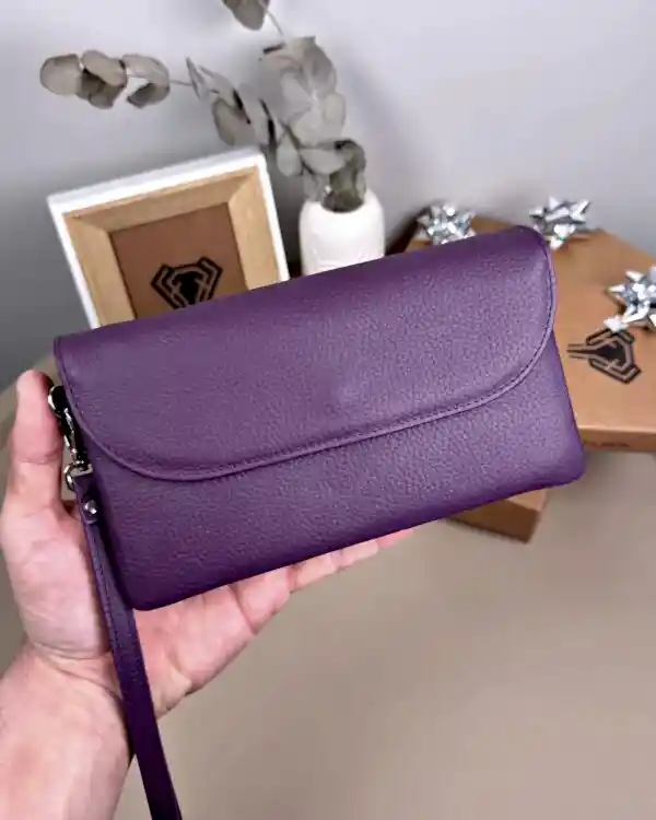 Kadın Hakiki Deri El Çantası – Çok Gözlü, Mor | 2135