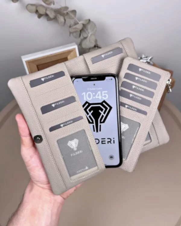 Telefon Bölmeli Cüzdan – Hakiki Deri, Kartlıklı, Vizon | 2134