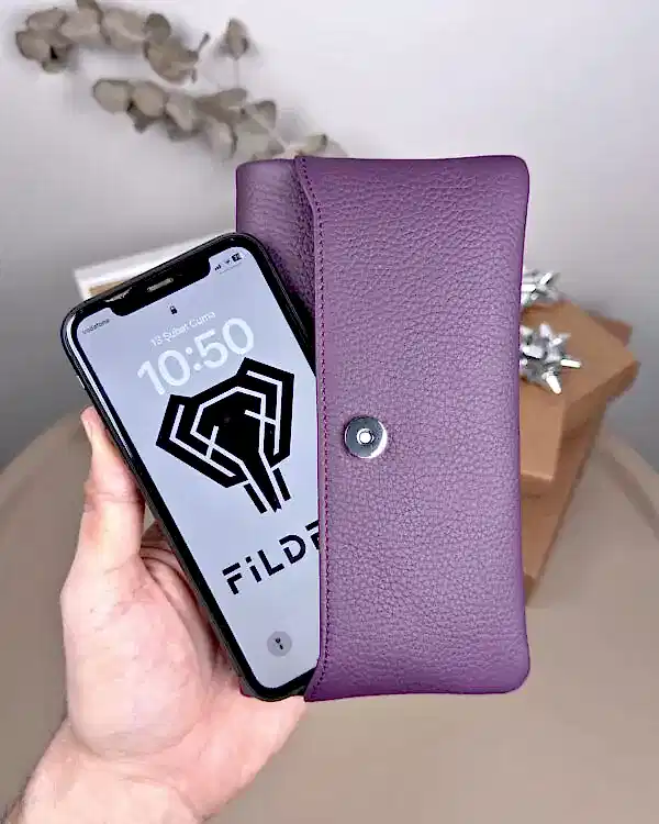 Telefon Bölmeli Cüzdan – Hakiki Deri, Kartlıklı, Mor | 2134